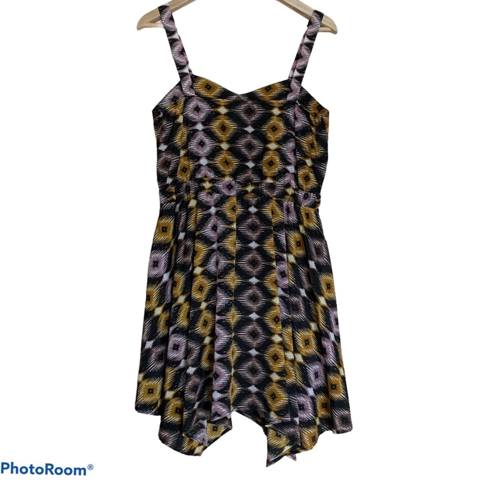 Bar III Tribal Aztec Geometric Trapeze Handkerchief Hem Tank Dress Medium